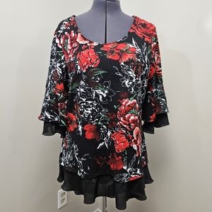 Rich floral, Cleo brand top.